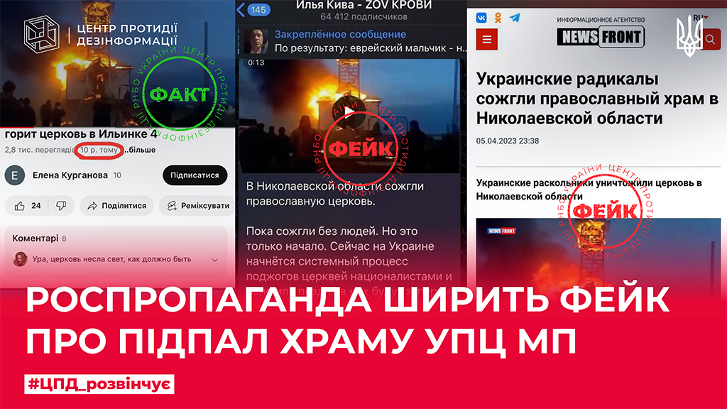 Роспропаганда ширить фейк про підпал храму УПЦ мп