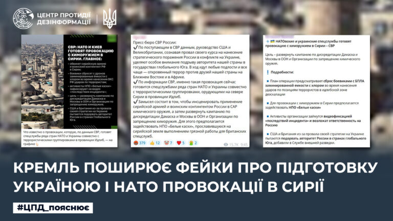 кремль поширює фейки про підготовку Україною і НАТО провокації в Сирії