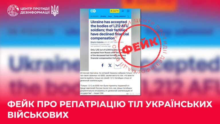 фейк про репатріацію тіл українських військових