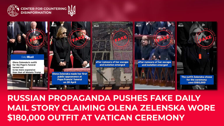 Russian Propaganda Pushes Fake Daily Mail Story Claiming Olena Zelenska Wore $180,000 Outfit at Vatican Ceremony