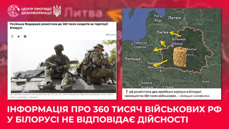 Інформація про 360 тисяч військових рф у Білорусі не відповідає дійсності