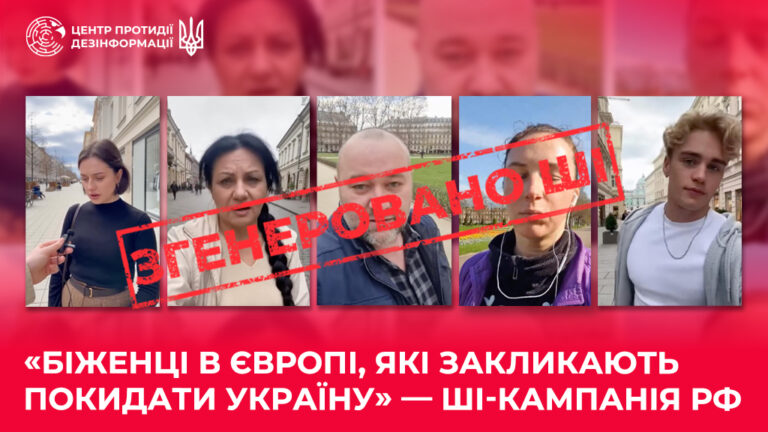 «Біженці в Європі, які закликають покидати Україну» — ШІ-кампанія рф