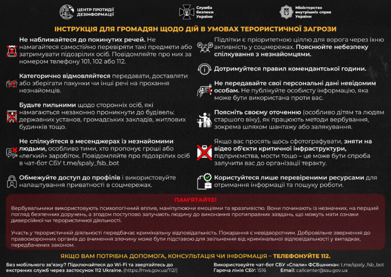 Інструкція для громадян щодо дій в умовах терористичної загрози